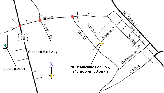 Map to Mills' Machine Company